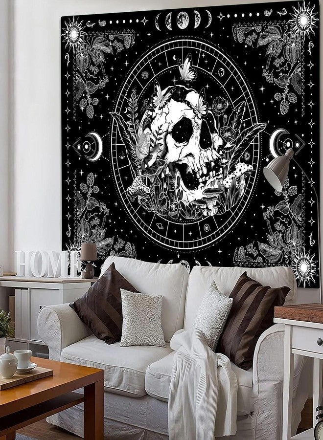 Aipon Black and White Skeleton Tapestry Bedroom Skull Mushroom Tapestries Hippie Nature Plants Floral Flower Aesthetic Tapestry Wall Hanging for Living Room Dorm (Black, 48'' × 36'') - Image 4